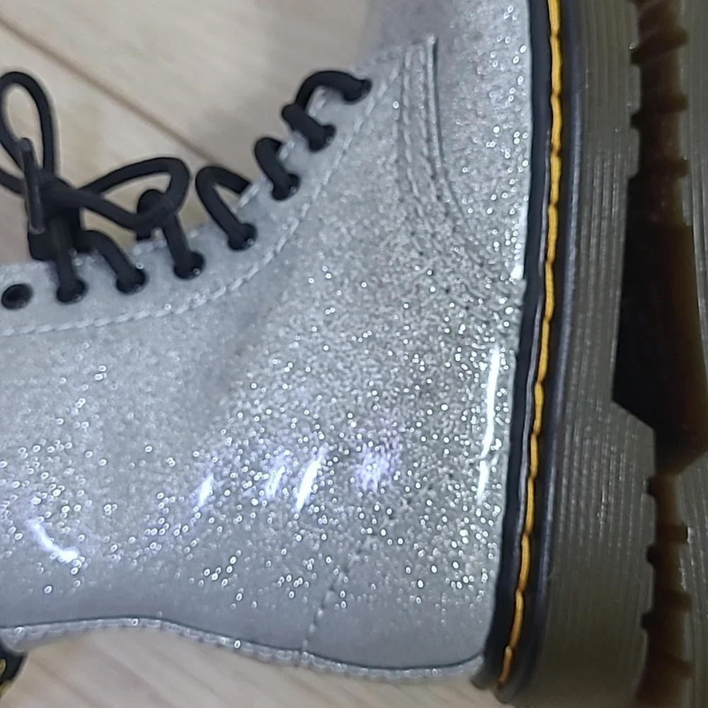 Dr. Martens Kids' Shimmering Silver Boots Size 8